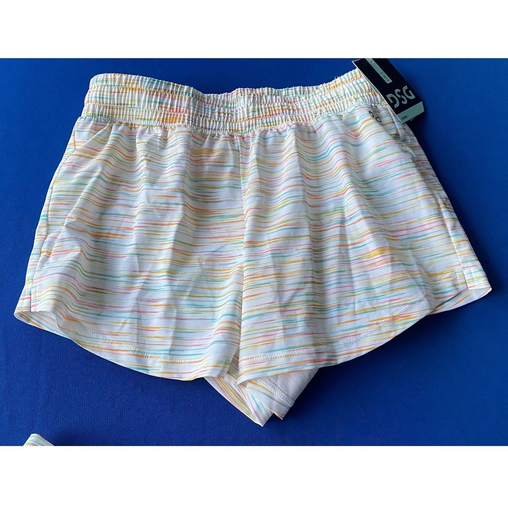DSG Girls Mid-Rise Stride Shorts XL 16 Multi Color Stripe Built-in Brief NWT